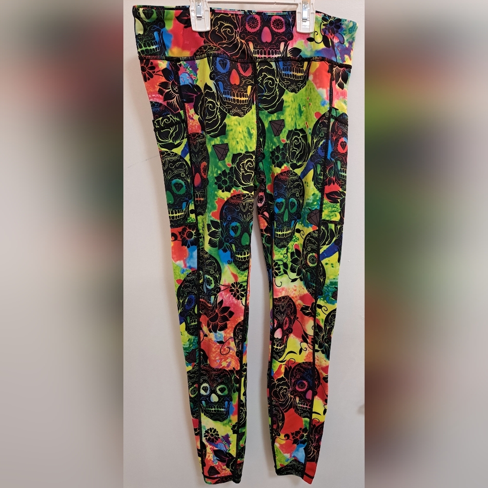 Constantly varied gear CVG neon sugar skull leggings womens size M
